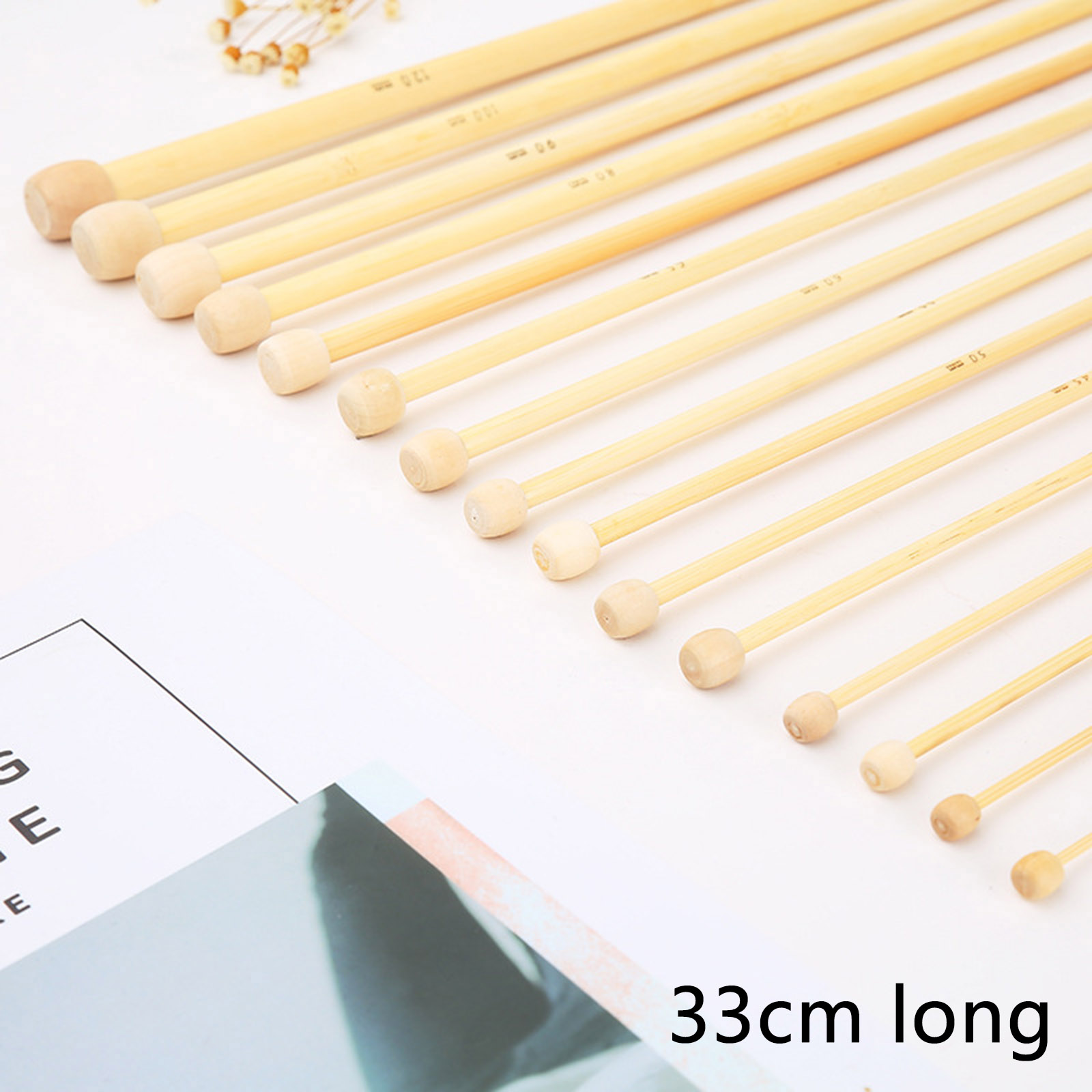 Image de Aiguilles à Tricoter Unique Point en Bambou Couleur Naturelle 33cm long