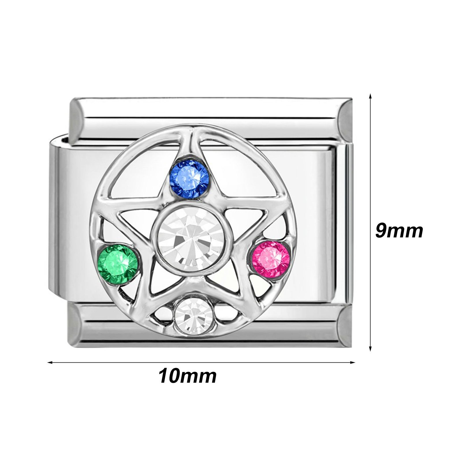 Picture of 304 Stainless Steel Italian Charm Links For DIY Bracelet Jewelry Making Silver Tone Rectangle Pentagram Star 10mm x 9mm