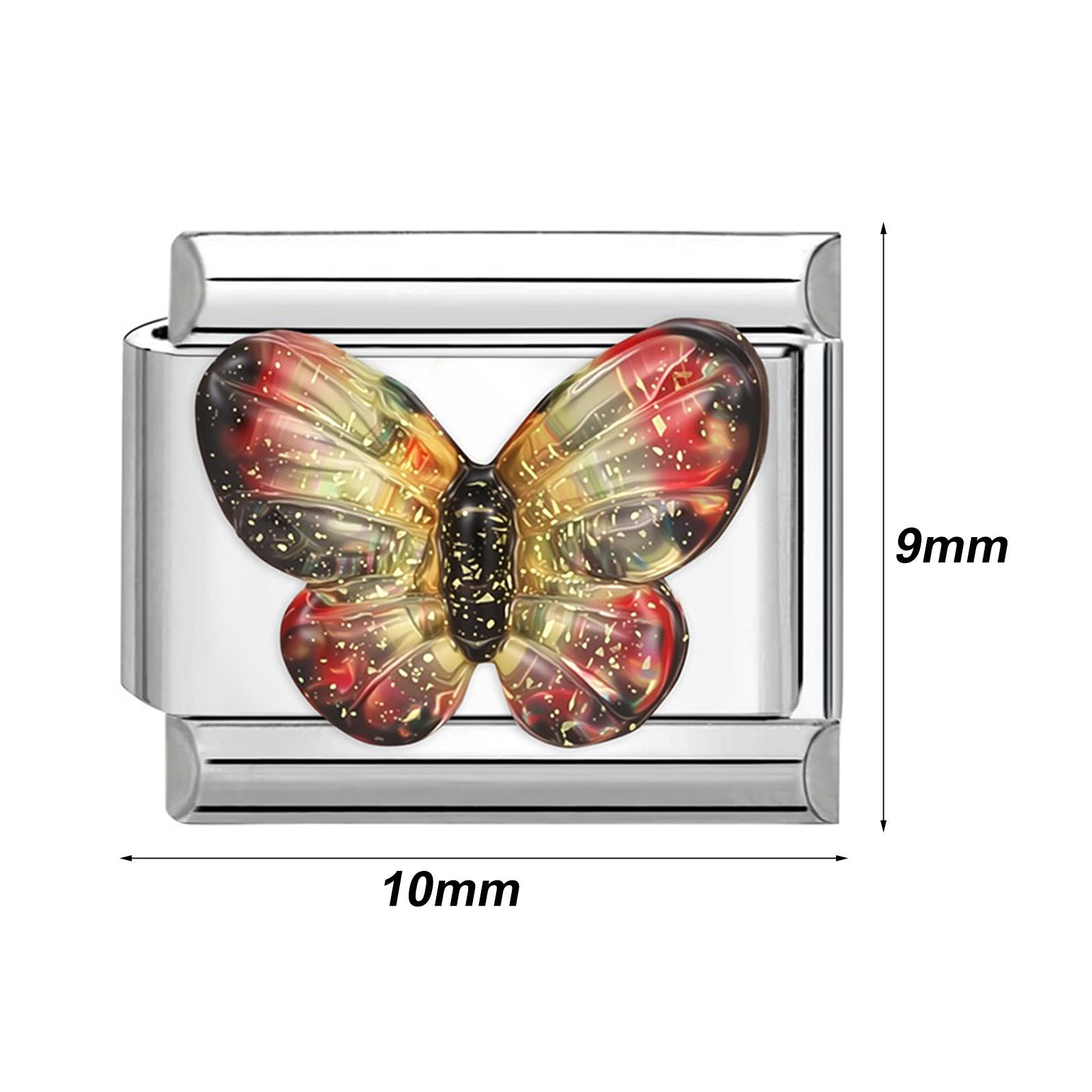 Picture of 304 Stainless Steel Italian Charm Links For DIY Bracelet Jewelry Making Silver Tone Rectangle Butterfly 10mm x 9mm