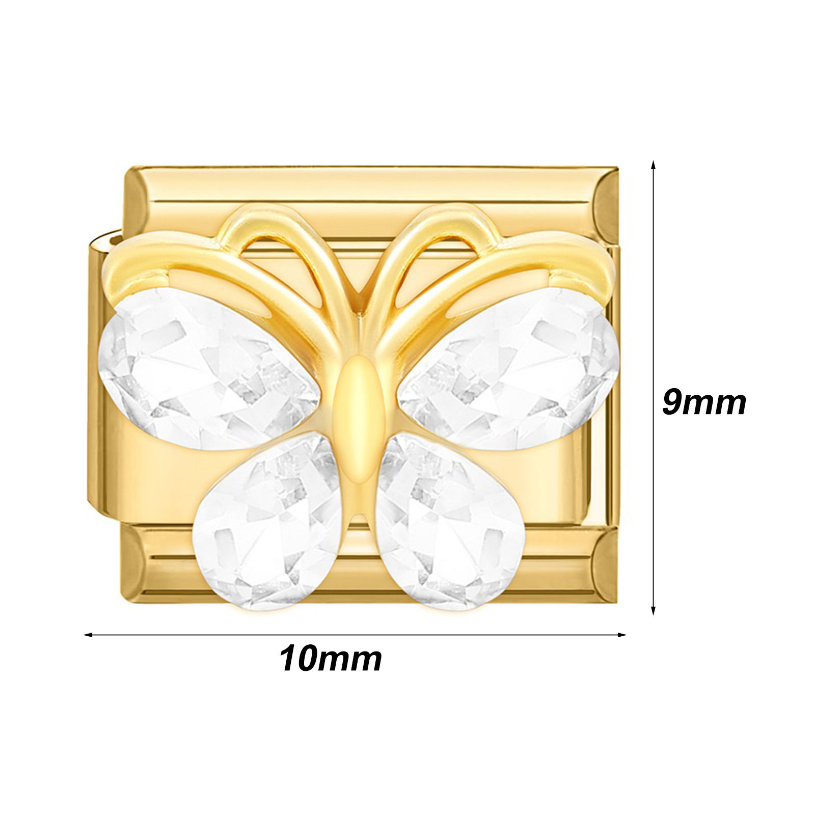 Picture of 304 Stainless Steel Italian Charm Links For DIY Bracelet Jewelry Making Gold Plated Rectangle Multicolor Rhinestone 10mm x 9mm
