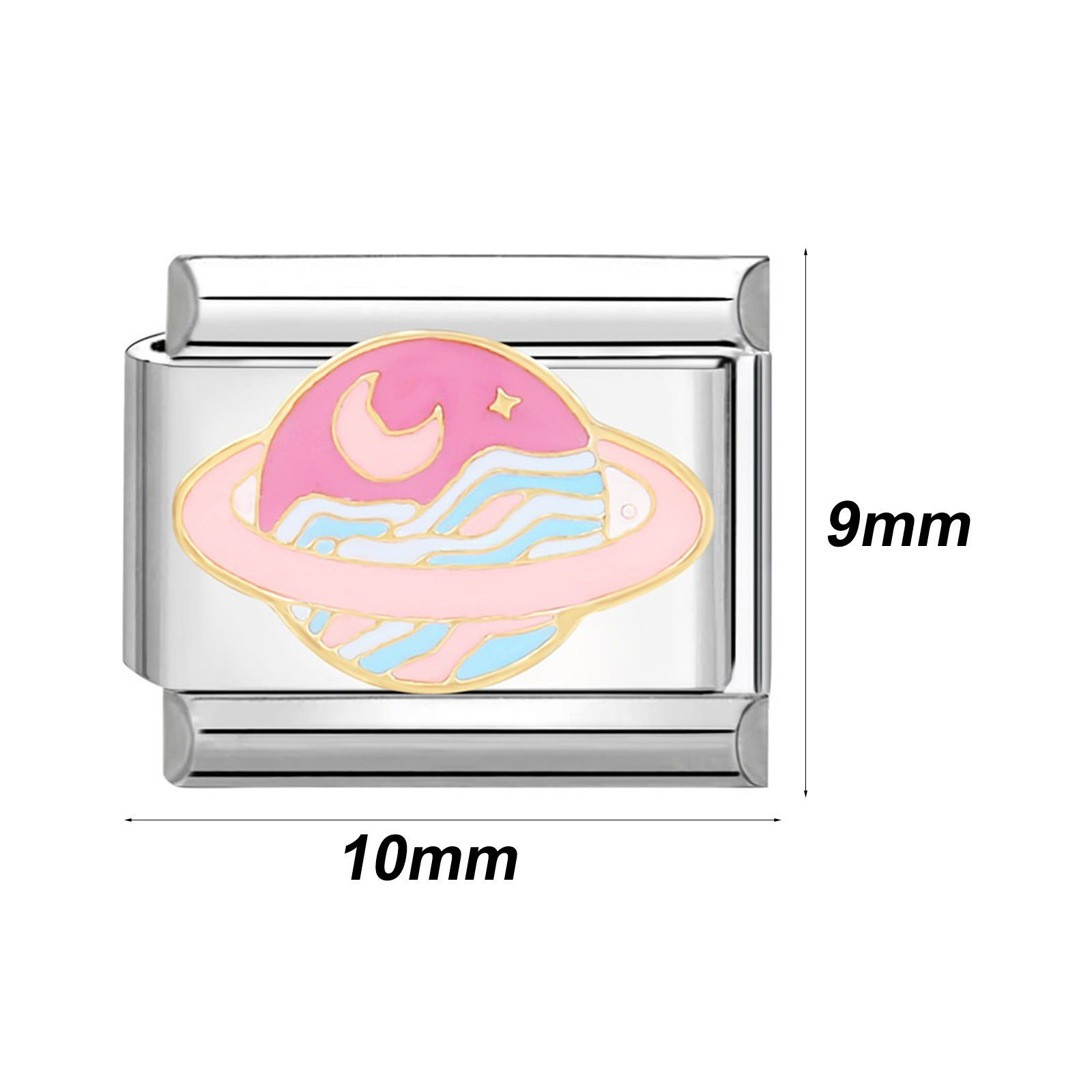 Picture of 304 Stainless Steel Italian Charm Links For DIY Bracelet Jewelry Making Silver Tone Multicolor Rectangle 10mm x 9mm