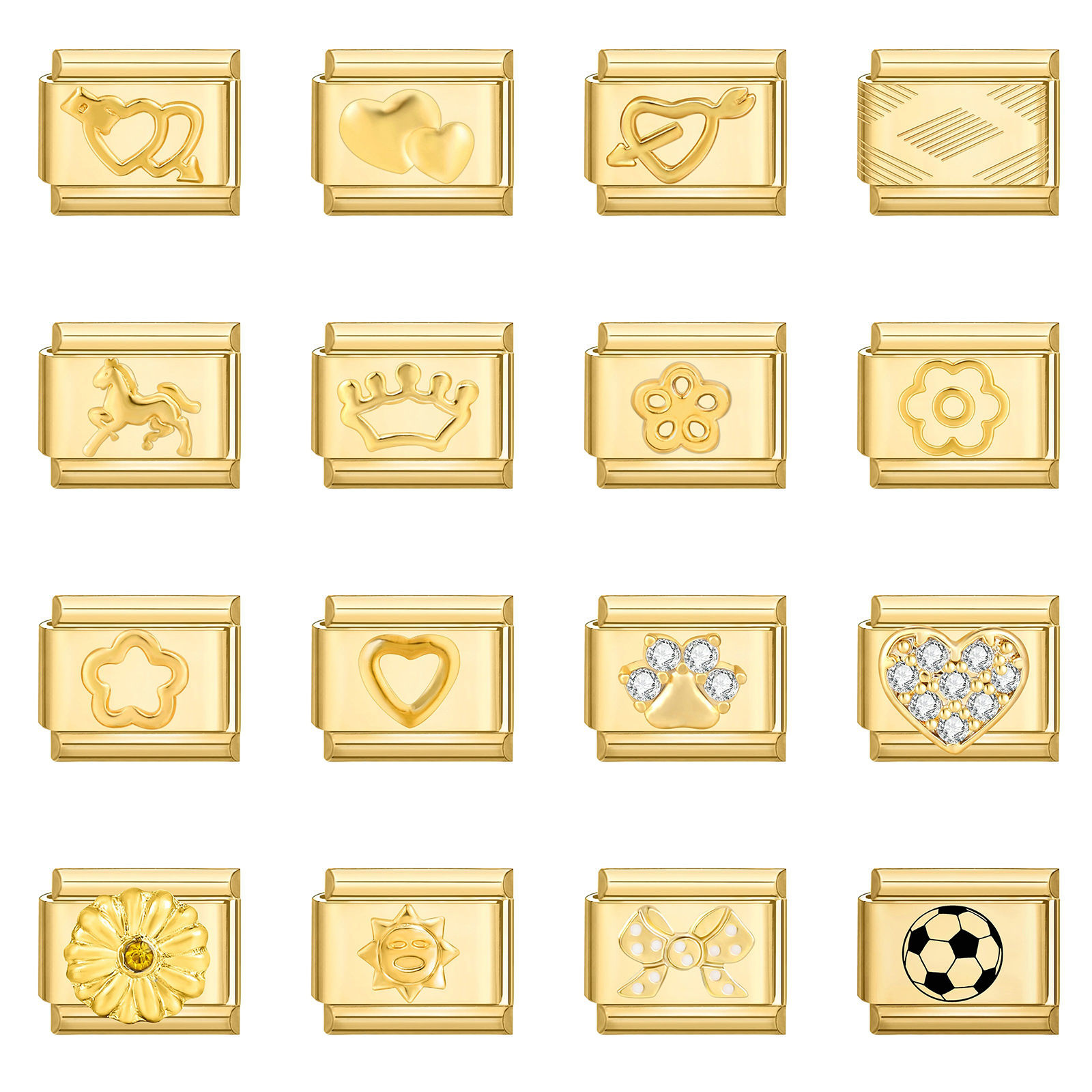 Picture of 304 Stainless Steel Italian Charm Links For DIY Bracelet Jewelry Making Gold Plated Rectangle 10mm x 9mm