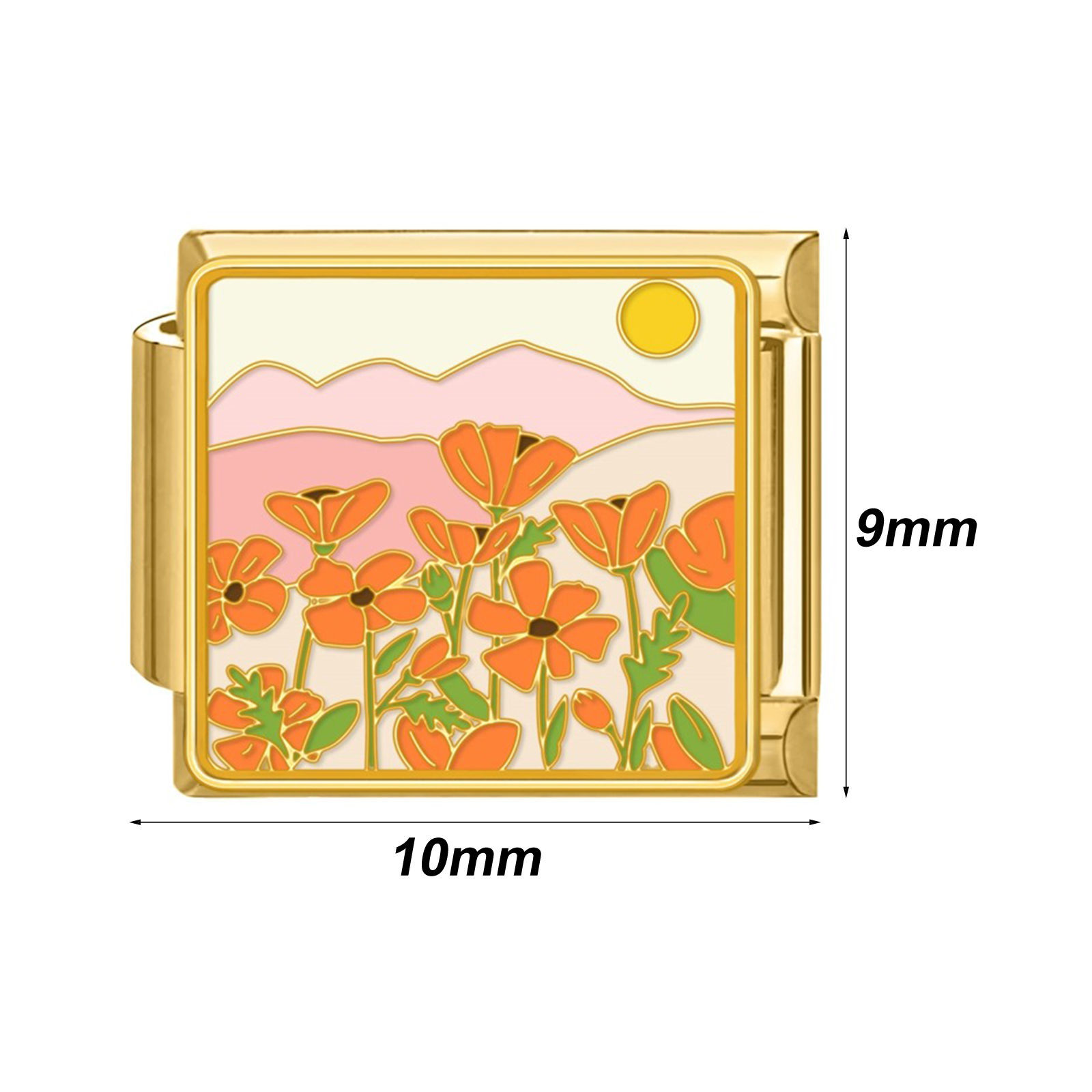 Picture of 304 Stainless Steel Italian Charm Links For DIY Bracelet Jewelry Making Gold Plated Rectangle Flower 10mm x 9mm