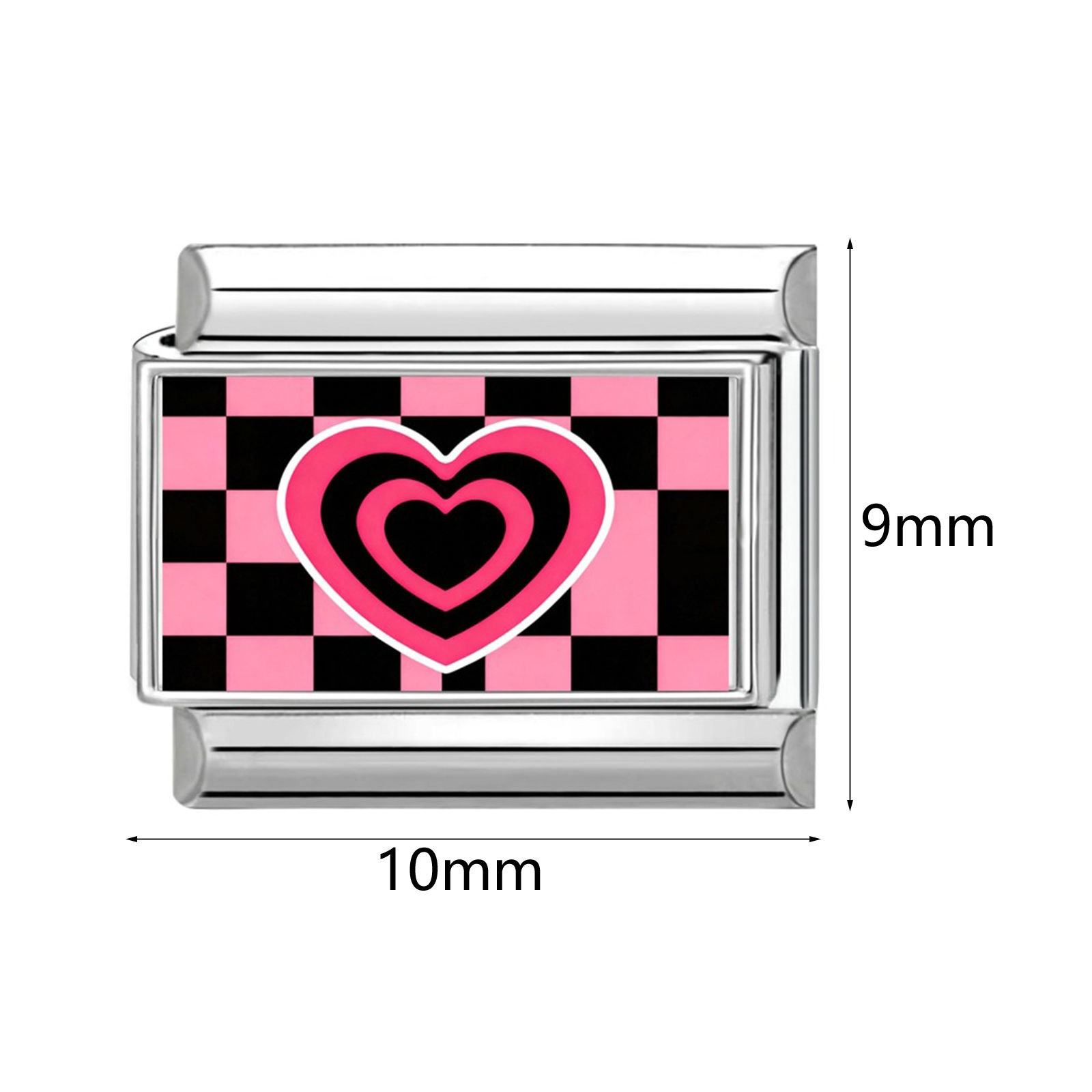 Picture of 304 Stainless Steel Valentine's Day Italian Charm Links For DIY Bracelet Jewelry Making Silver Tone Pink Rectangle 10mm x 9mm