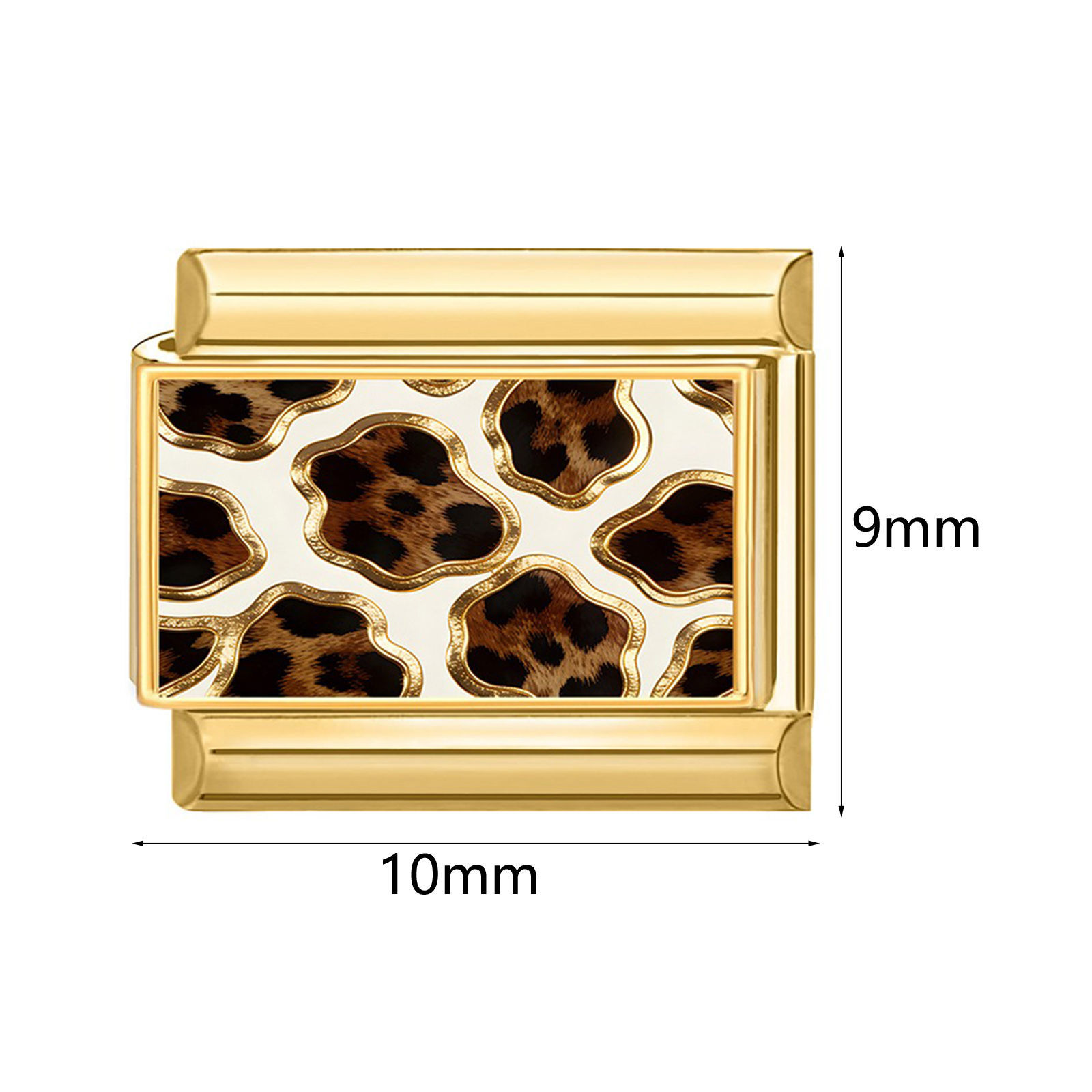 Picture of 304 Stainless Steel Italian Charm Links For DIY Bracelet Jewelry Making Wholesale Gold Plated Rectangle Leopard Print 10mm x 9mm