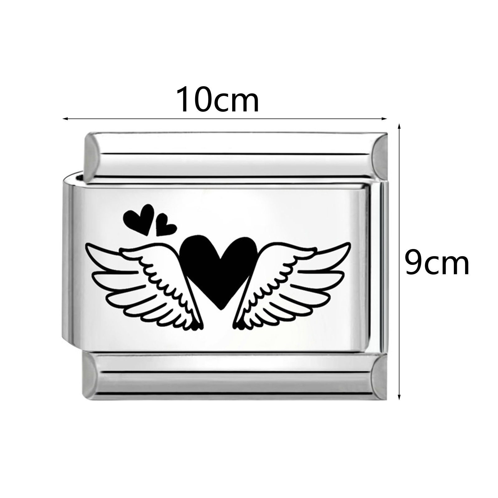 Picture of 304 Stainless Steel Stylish Italian Charm Links For DIY Bracelet Jewelry Making Wholesale Silver Tone Black Rectangle Word Message 10mm x 9mm