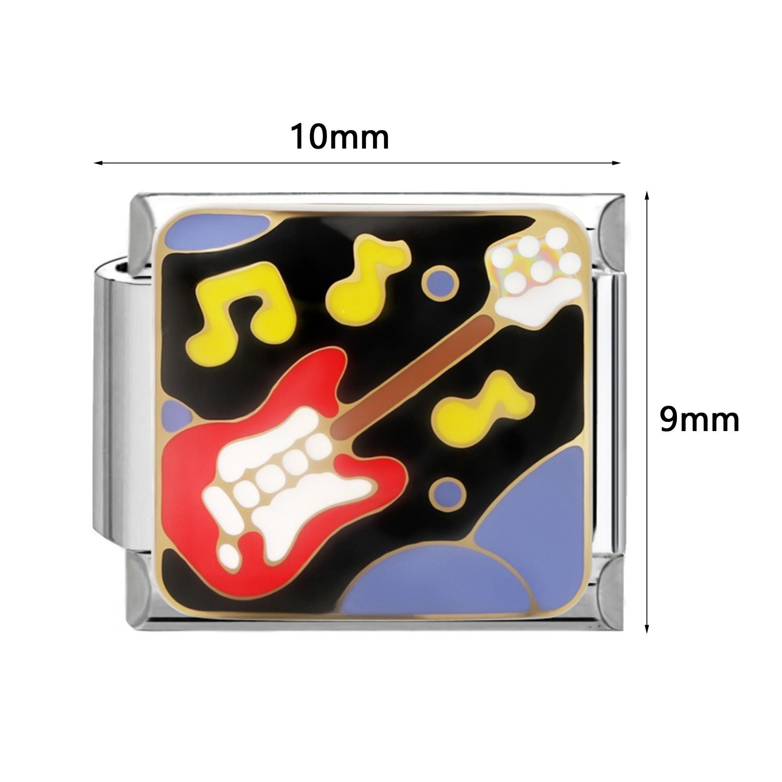 Picture of 304 Stainless Steel Music Italian Charm Links For DIY Modular Bracelet Watch Jewelry Making Wholesale Silver Tone Multicolor Enamel Rectangle Musical Instrument 10mm x 9mm