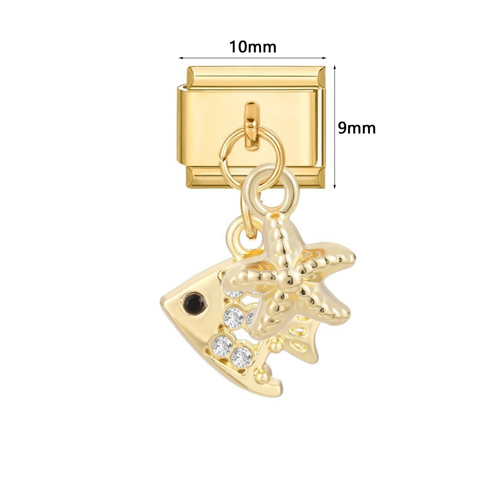 Picture of 1 Piece 304 Stainless Steel Italian Charm Links For DIY Modular Bracelet Watch Jewelry Making, With Zinc Alloy Pendant Shell Apple Fruit Gold Plated - Wholesale, 10mm x 9mm