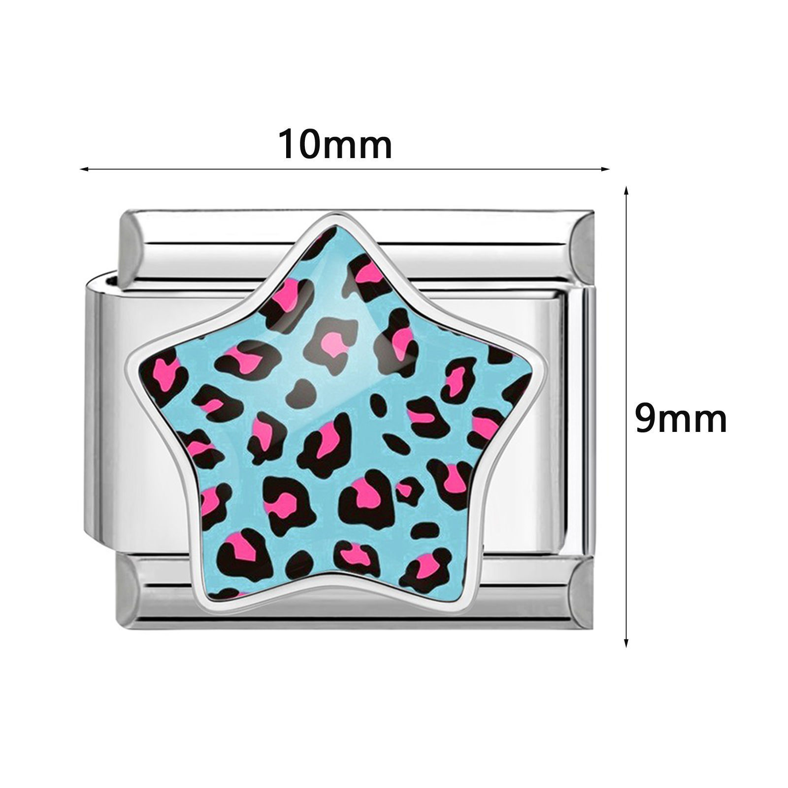 Picture of 1 Piece 304 Stainless Steel Italian Charm Links For DIY Modular Bracelet Watch Jewelry Making, Pentagram Star Leopard Print Silver Tone - Wholesale, 10mm x 9mm