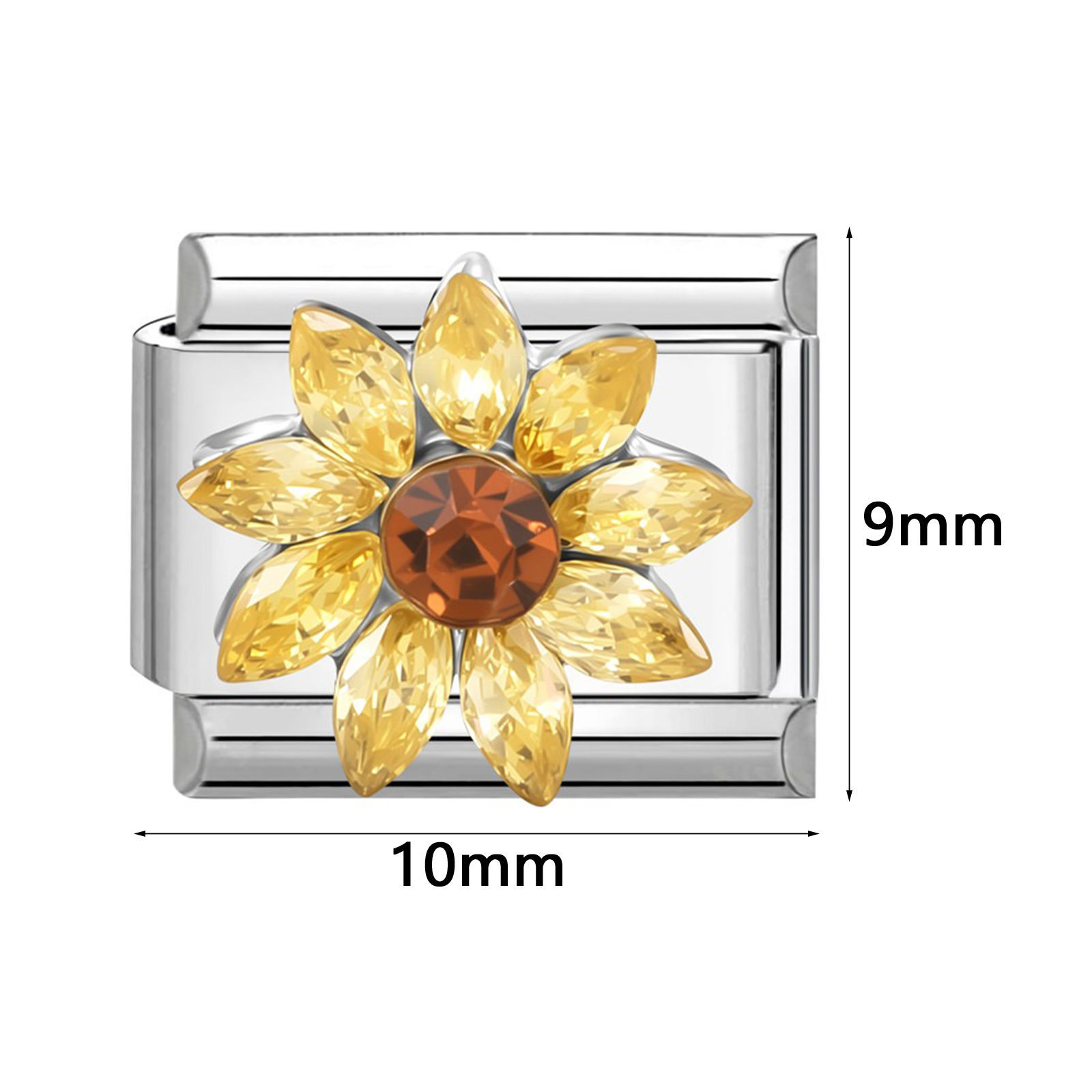 Picture of 1 Piece 304 Stainless Steel Italian Charm Links For DIY Modular Bracelet Watch Jewelry Making, Flower Cat Silver Tone - Wholesale, 10mm x 9mm