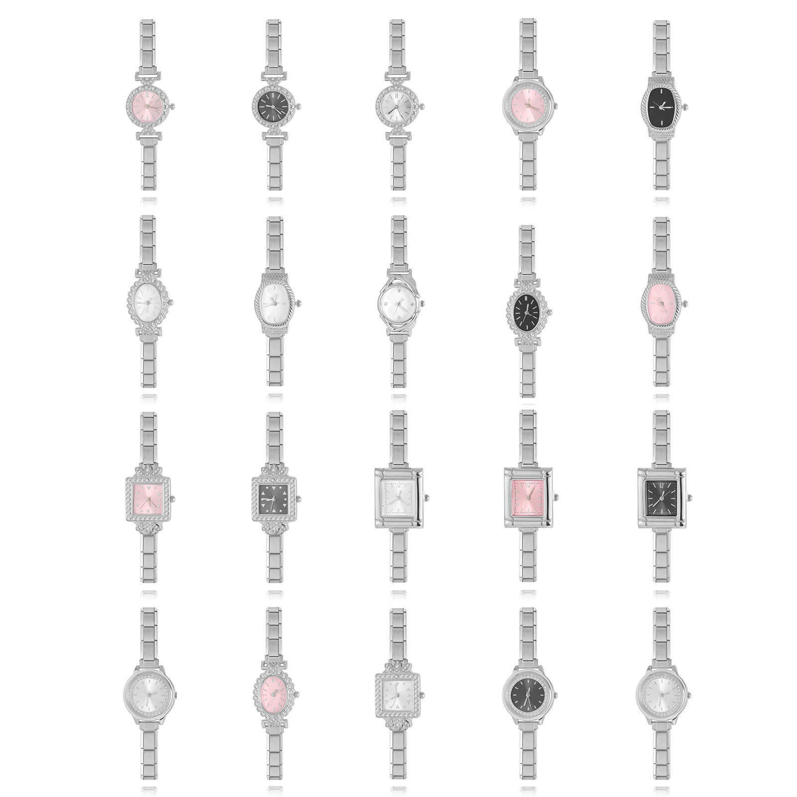 Picture of Wholesale 304 Stainless Steel Italian Charm Links Modular Wrist Watch, Silver Tone Eco-friendly, Women's Casual Stylish Gift Jewelry Supply, 18.5cm(7 2/8") long, 1 Piece