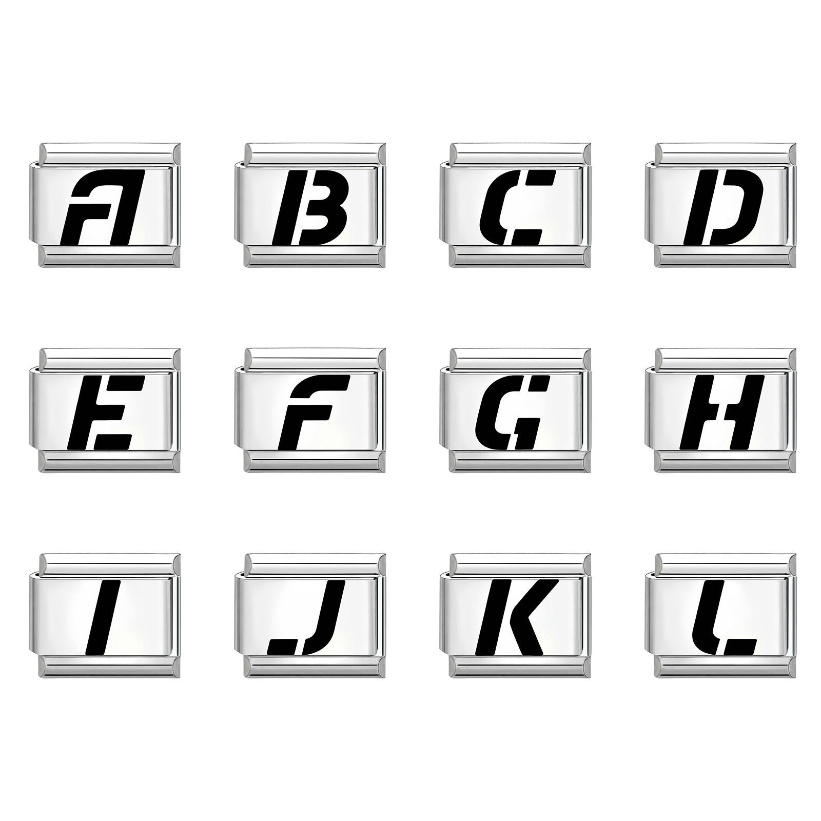 Picture of 1 Piece 304 Stainless Steel Italian Charm Links For DIY Modular Bracelet Watch Jewelry Making, Capital Alphabet Initial Letter Message " A-Z " Black Silver Tone - Wholesale, 10mm x 9mm
