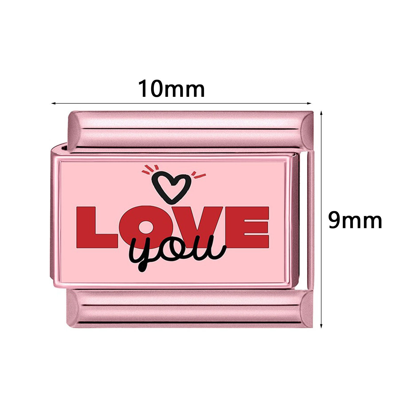Bild von 1 Stück 304 Edelstahl Italienische Charm-Links für die DIY-modulare Armbanduhr-Schmuckherstellung, Rosa - Großhandel, 10mm x 9mm