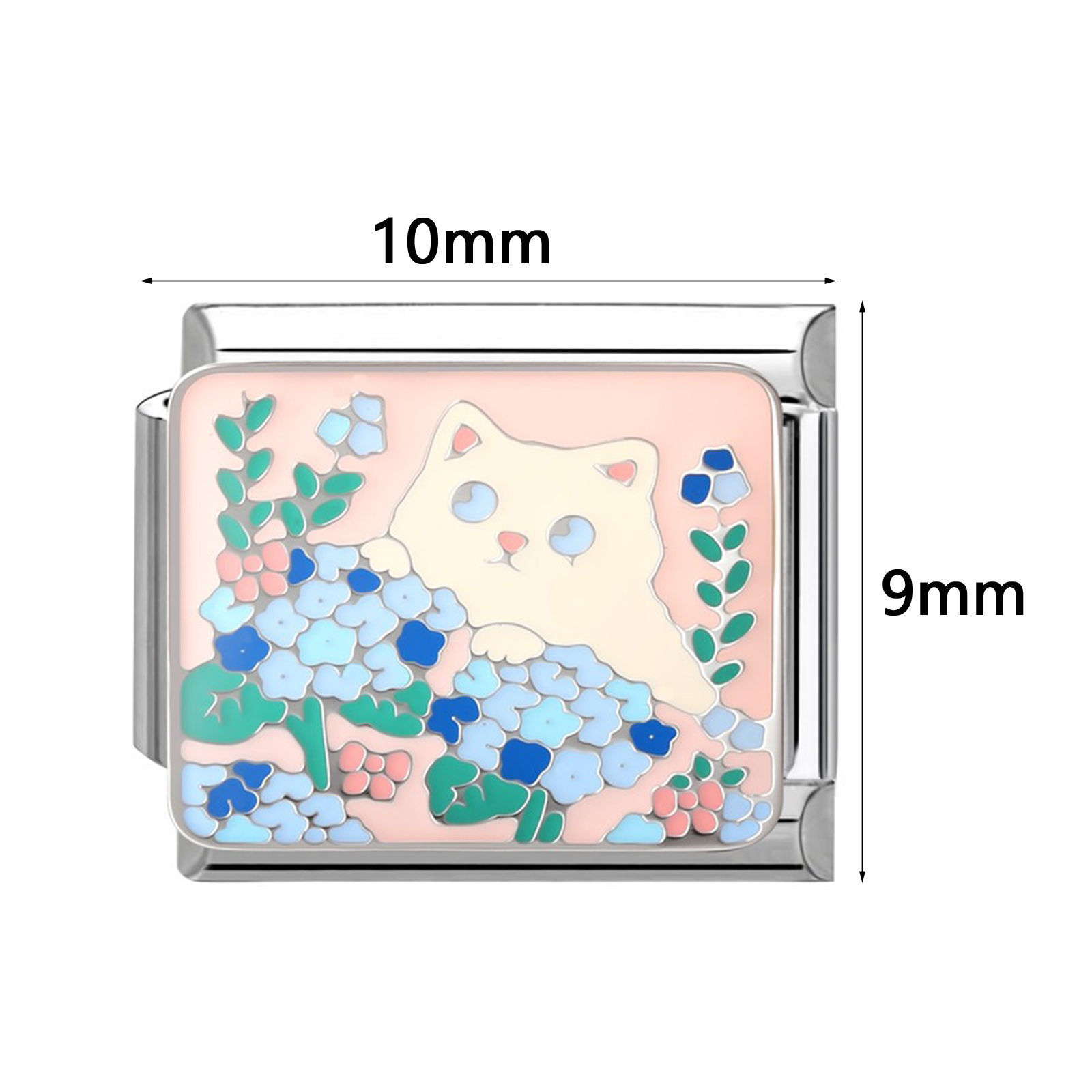 Picture of 1 Piece 304 Stainless Steel Italian Charm Links For DIY Modular Bracelet Watch Jewelry Making, Enamel Silver Tone - Wholesale, 10mm x 9mm