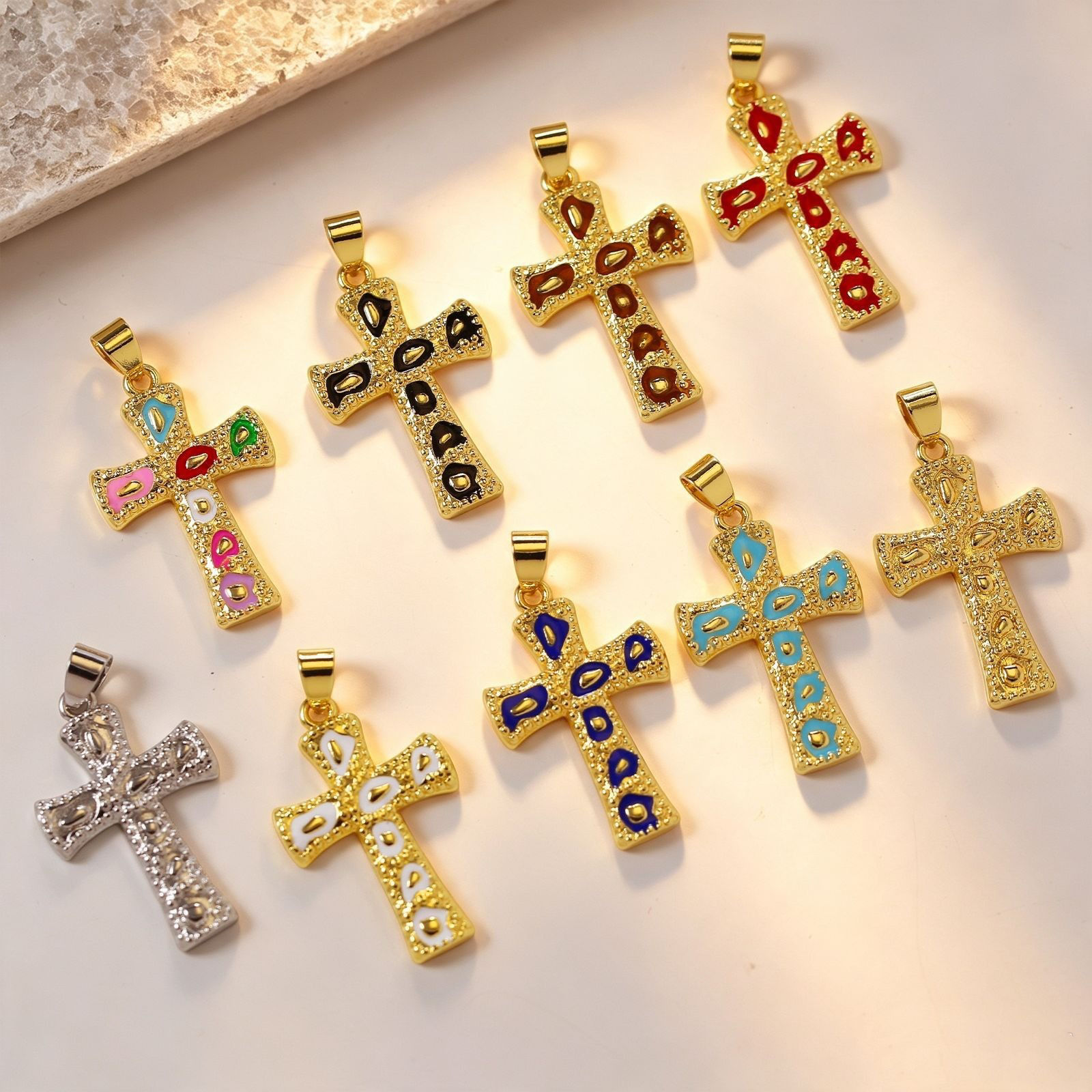 Picture of 1 Piece Brass Religious Pendants Wholesale, Cross Multicolor Enamel 3.7cm x 2cm