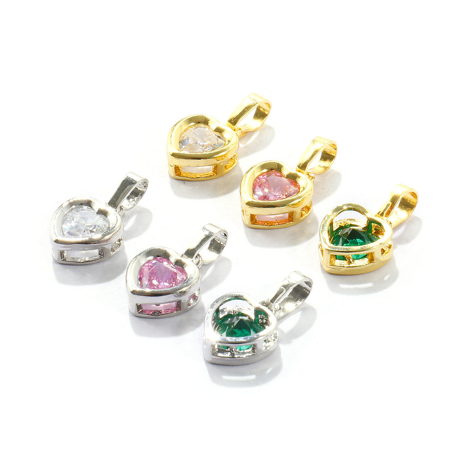 Imagen de 2 Unidades Latón (sin cadmio)+ Circón Artificial día de San Valentín Colgantes Charms Al Por Mayor, Corazón Multicolor 16mm x 9mm