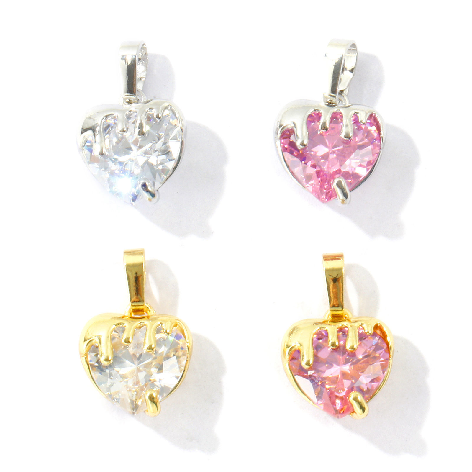 Bild von 2 Stück Messing + Kubisch Zirkonia Valentinstag Charm-Anhänger Großhandel, Bunt Herz Klar Zirkonia 18mm x 11.5mm