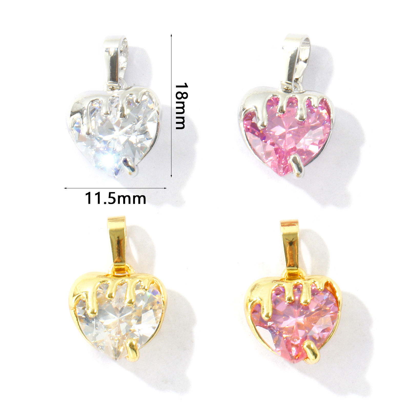 Bild von 2 Stück Messing + Kubisch Zirkonia Valentinstag Charm-Anhänger Großhandel, Bunt Herz Klar Zirkonia 18mm x 11.5mm