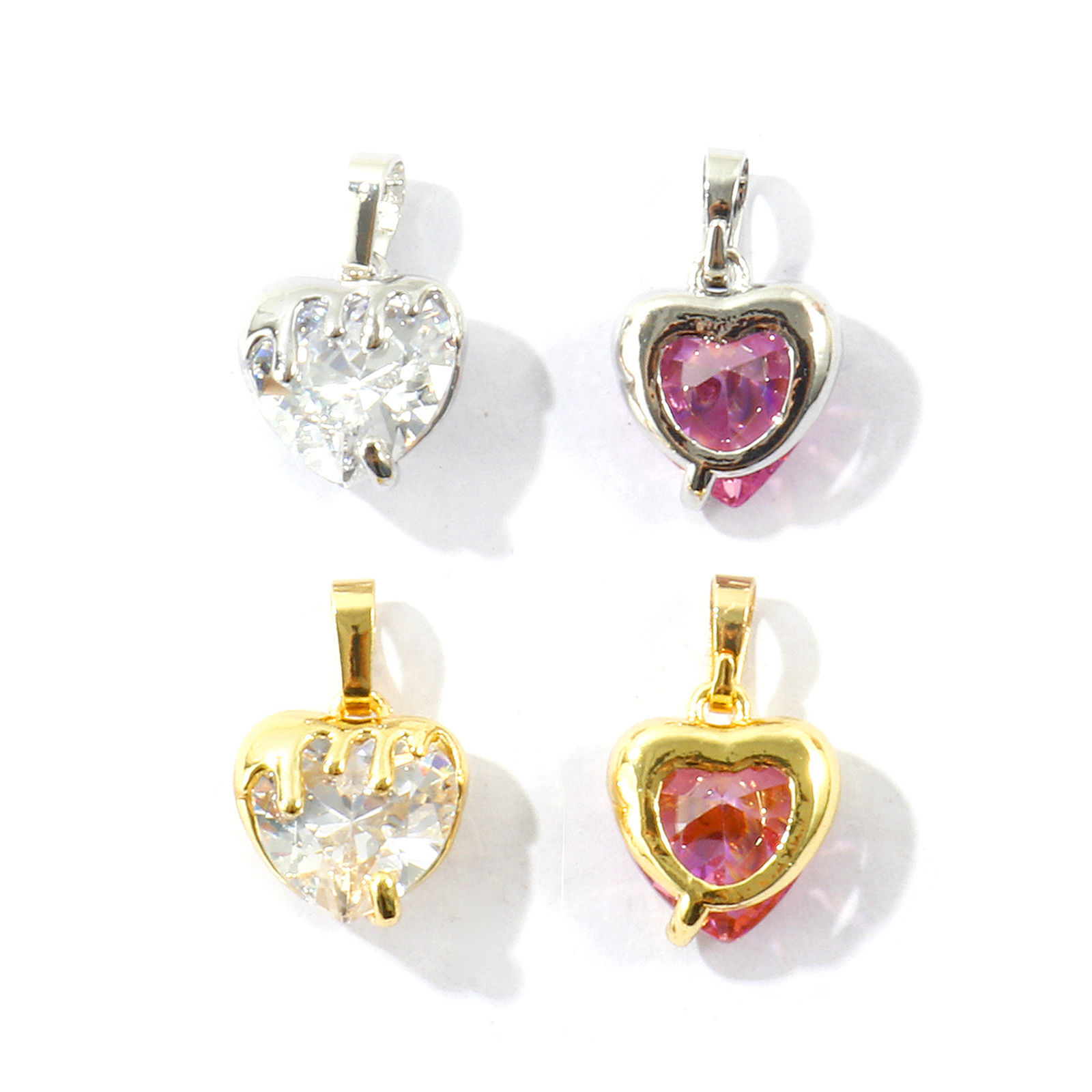 Bild von 2 Stück Messing + Kubisch Zirkonia Valentinstag Charm-Anhänger Großhandel, Bunt Herz Klar Zirkonia 18mm x 11.5mm