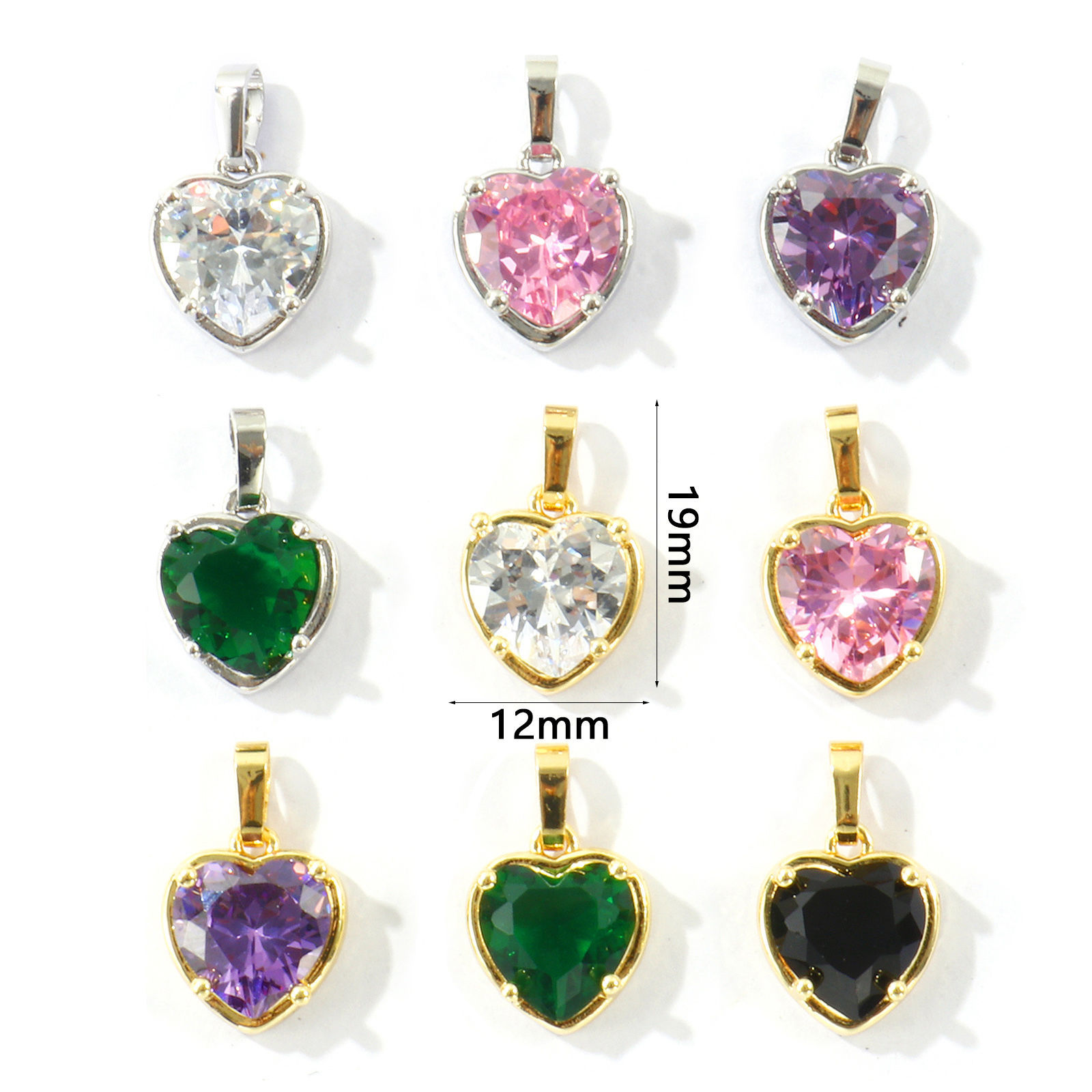1 個 真鍮+ジルコン バレンタイン・デー チャーム ペンダント 卸売り, ハート 多色 19mm x 12mm、 の画像