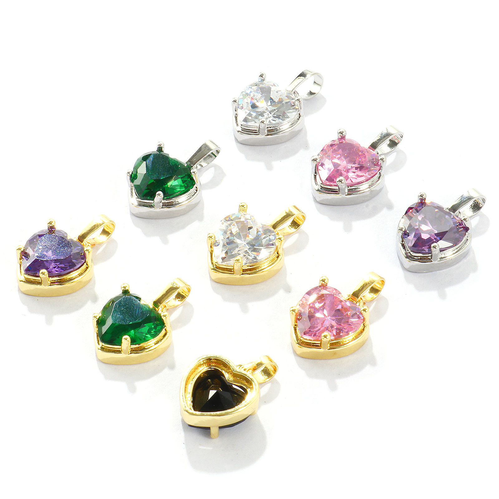 1 個 真鍮+ジルコン バレンタイン・デー チャーム ペンダント 卸売り, ハート 多色 19mm x 12mm、 の画像