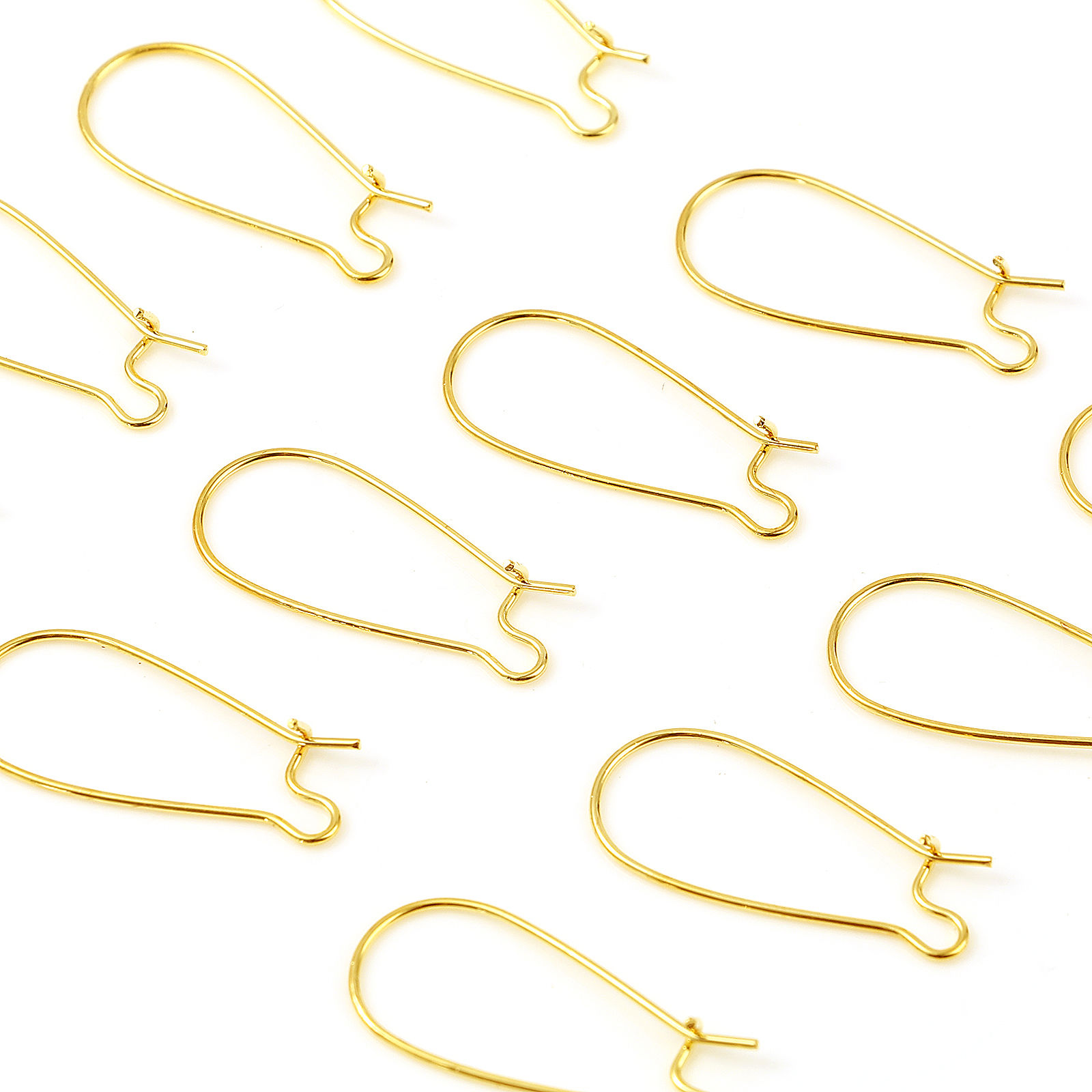 Picture of 10 PCs Brass Hoop Earrings 18K Real Gold Plated U Shaped With Loop 25mm x 11mm, Post/ Wire Size: 0.7mm(21 gauge)