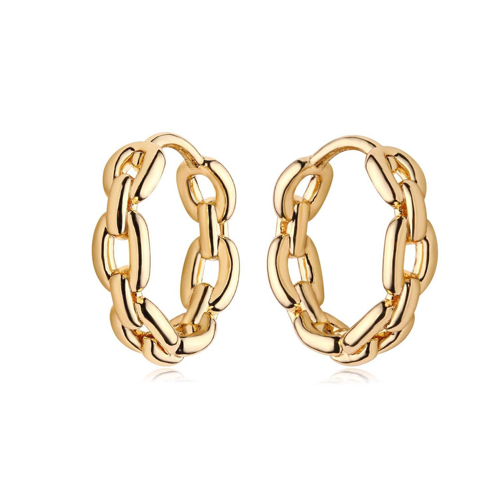 Picture of Hypoallergenic Simple & Casual Simple 18K Gold Plated Brass Link Chain Hoop Earrings For Women 13mm Dia., 1 Pair