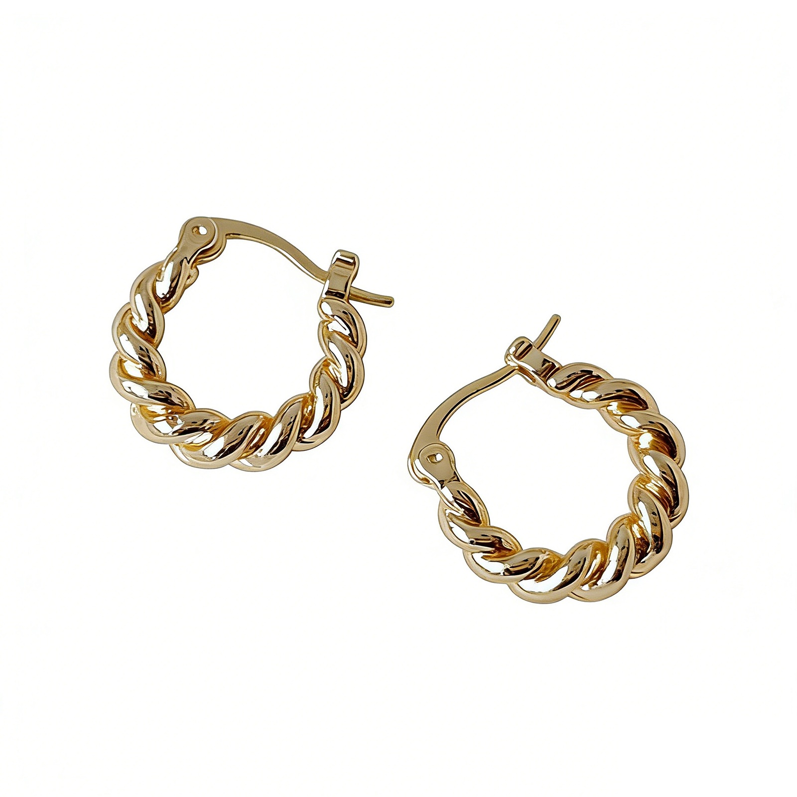 Picture of Eco-friendly Simple & Casual Stylish 14K Real Gold Plated Brass Braided Hoop Earrings For Women 16mm Dia., 1 Pair