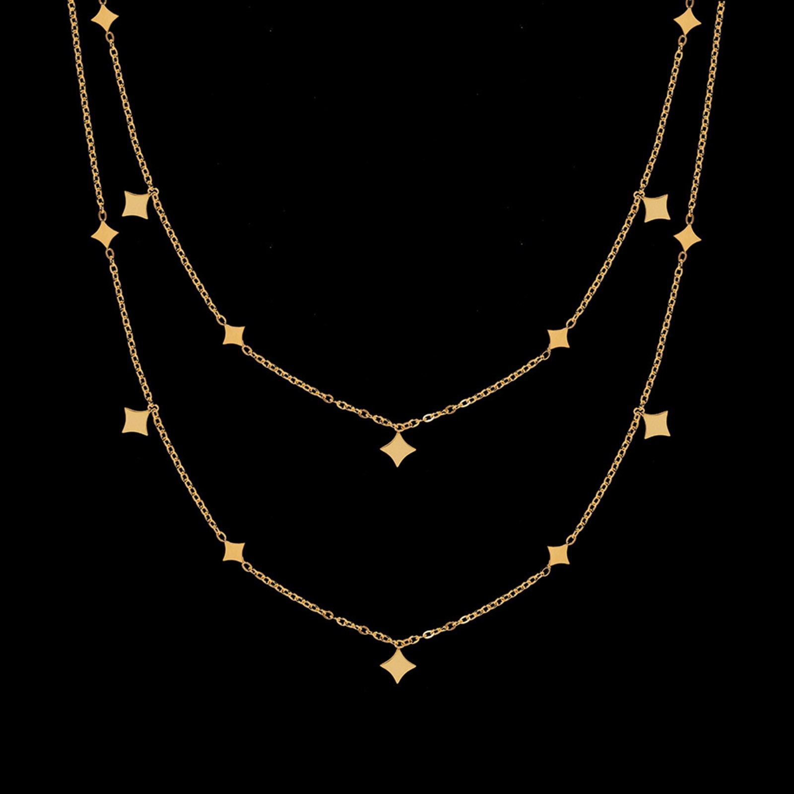 Picture of 1 Piece Eco-friendly Vacuum Plating Stylish Retro 18K Real Gold Plated 304 Stainless Steel Link Cable Chain Tassel Star Pendant Necklace For Women Party 41cm(16 1/8") long