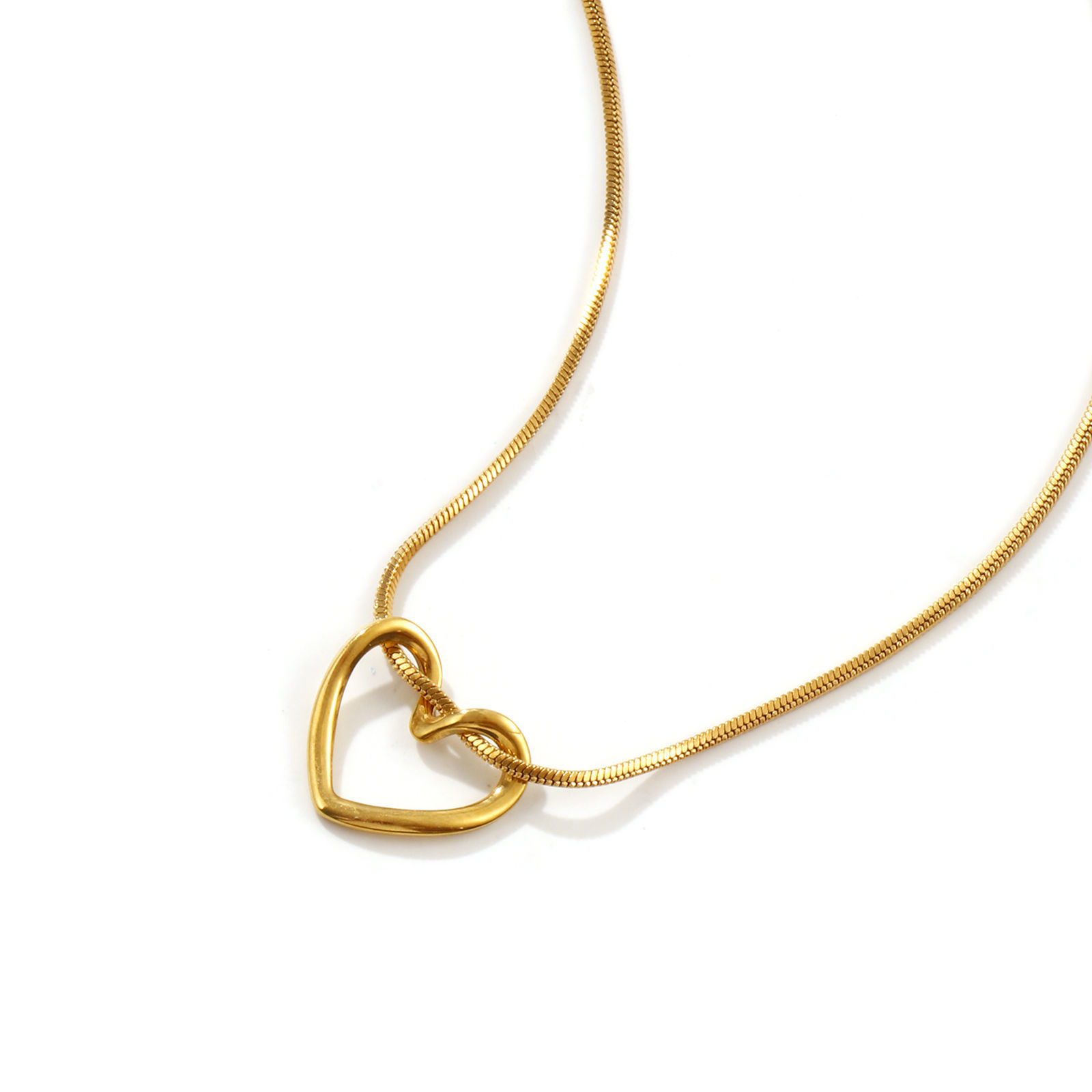 Picture of 18K Real Gold Plated Square Snake Chain Heart Pendant Charm Necklace, 304 Stainless Steel 45cm(17.7"), For Women, Valentine's Day Exquisite Gift, Eco-friendly PVD Vacuum Plating, 1 Piece