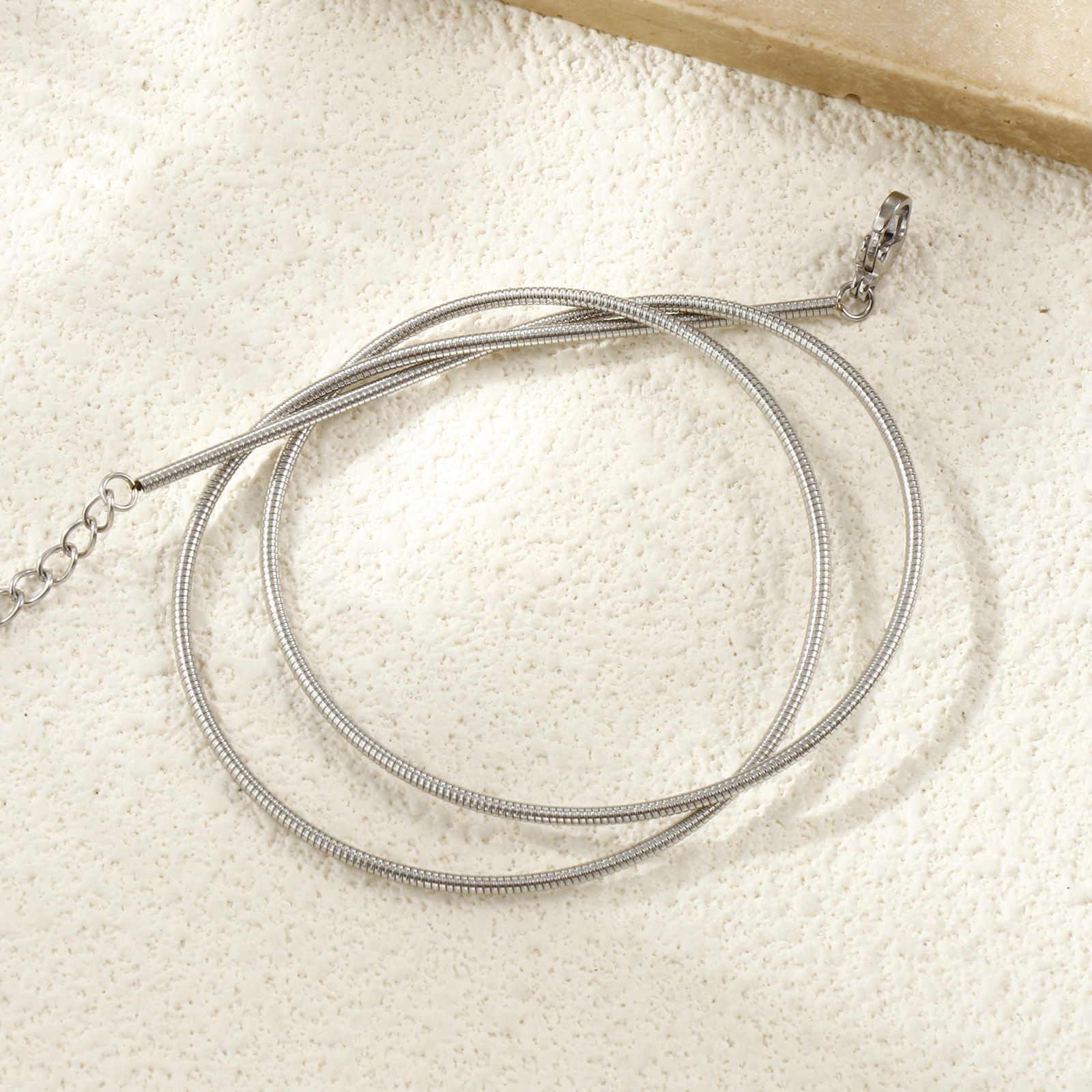Picture of Wholesale Snake Chain Collar Neck Ring Necklace, Silver Tone 304 Stainless Steel, Unisex Eco-friendly Exquisite Minimalist Gift Jewelry For Retailer, 40cm(15.7") + 5cm(2") long, Chain Size: 1.5mm, 1 Piece