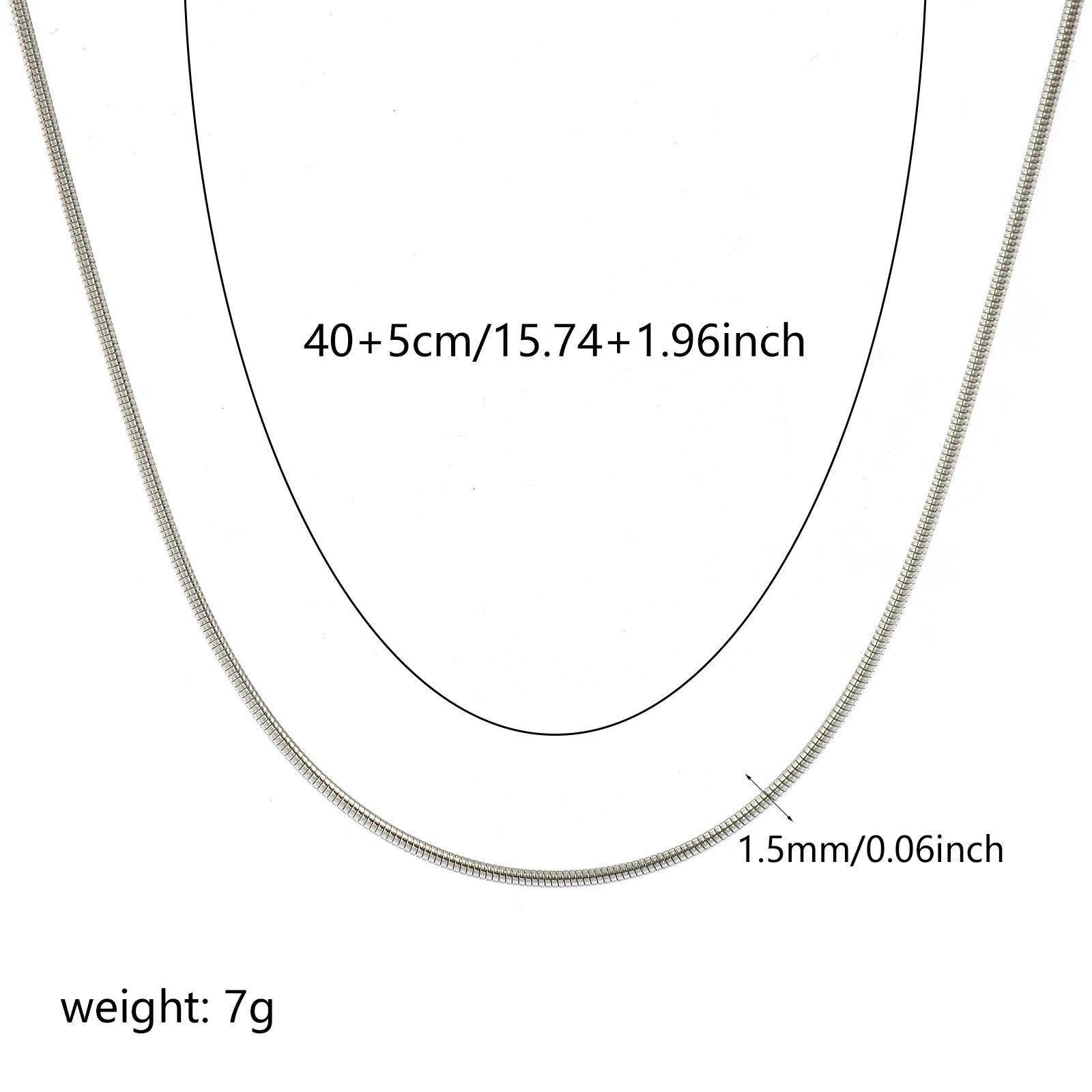 Picture of Wholesale Snake Chain Collar Neck Ring Necklace, Silver Tone 304 Stainless Steel, Unisex Eco-friendly Exquisite Minimalist Gift Jewelry For Retailer, 40cm(15.7") + 5cm(2") long, Chain Size: 1.5mm, 1 Piece