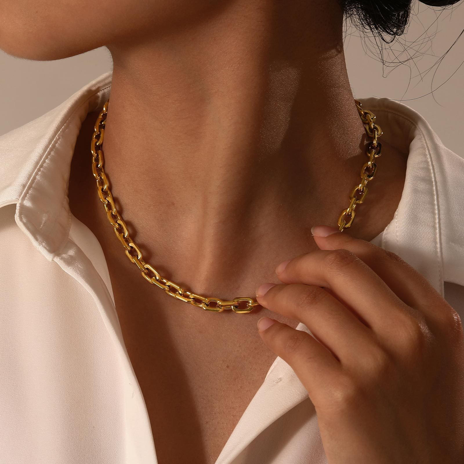 Picture of Wholesale Link Cable Chain Necklace, 18K Gold Plated 304 Stainless Steel, Women's Eco-friendly PVD Stylish Minimalist Gift Jewelry For Retailer, 40cm(15.7") + 5cm(2") long, Chain Size: 6.5mm, 1 Piece