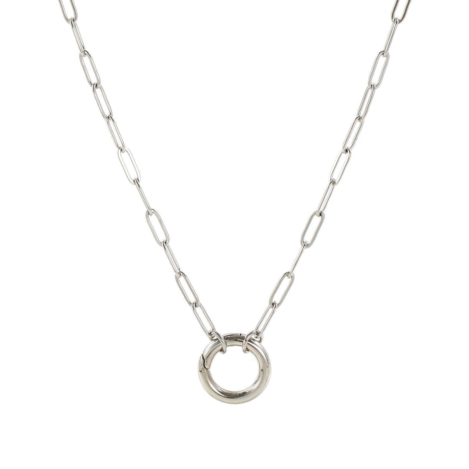 Picture of Wholesale Paperclip Link Chain Charm Holder Necklace, Silver Tone 304 Stainless Steel, Women's Eco-friendly Simple Stylish Gift Jewelry For Retailer, 45.5cm(17.9") long, Chain Size: 3mm, 1 Piece