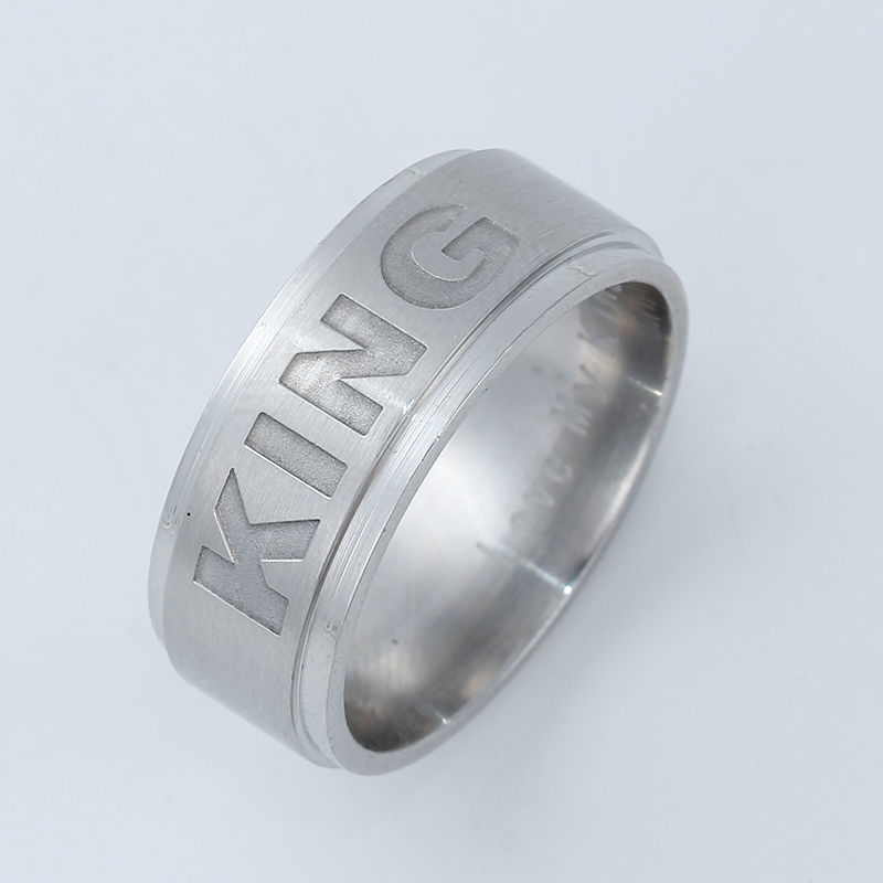 Picture of Stainless Steel Unadjustable Rings Silver Tone Message " King " 17.5mm(US size 7.25), 1 Piece
