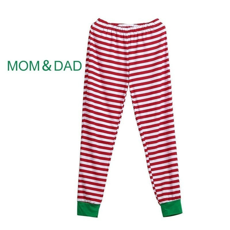 Picture of 1 Set Cotton Polyester Blend Christmas Family Matching Sleepwear Nightwear Pajamas Set Pixie Elf Stripe Green For Kids Children 100cm