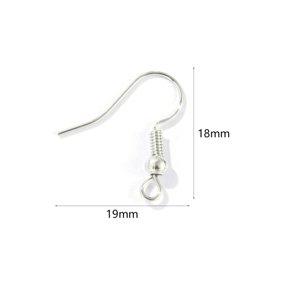 亜鉛合金 イヤリングフック 曲げ シルバートーン 19mm x 18mm、 ワイヤーサイズ:（20ゲージ）、200 PCs の画像