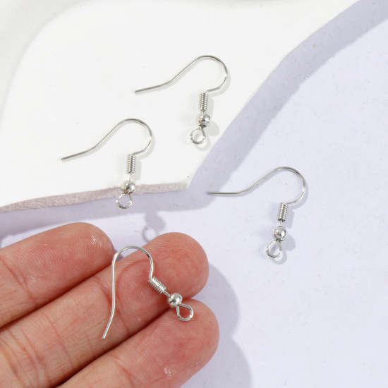 亜鉛合金 イヤリングフック 曲げ シルバートーン 19mm x 18mm、 ワイヤーサイズ:（20ゲージ）、200 PCs の画像