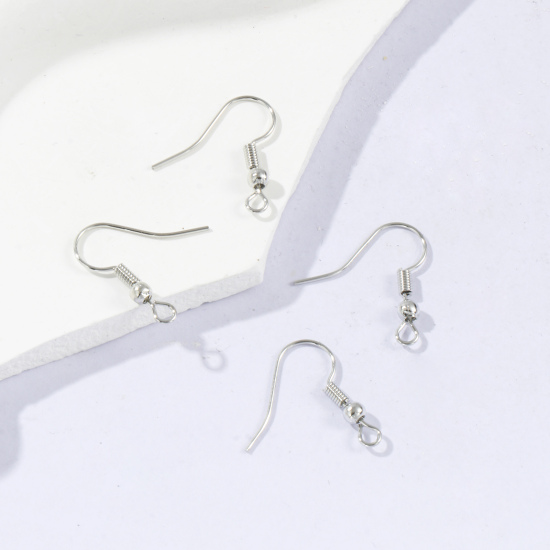 亜鉛合金 イヤリングフック 曲げ シルバートーン 19mm x 18mm、 ワイヤーサイズ:（20ゲージ）、200 PCs の画像