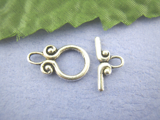 亜鉛合金 マンテル トグルクラスプ ボトル 銀古美 20mm x 12mm 18mm x 9mm、 30 セット の画像