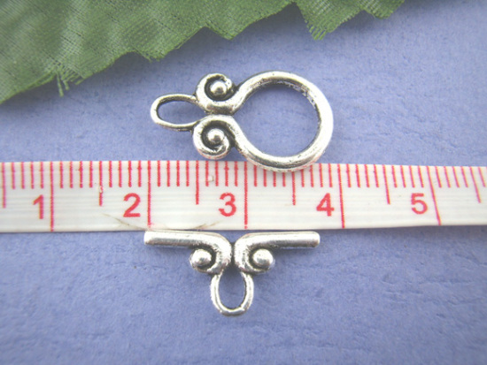 亜鉛合金 マンテル トグルクラスプ ボトル 銀古美 20mm x 12mm 18mm x 9mm、 30 セット の画像