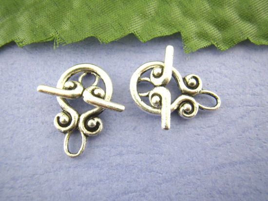 亜鉛合金 マンテル トグルクラスプ ボトル 銀古美 20mm x 12mm 18mm x 9mm、 30 セット の画像
