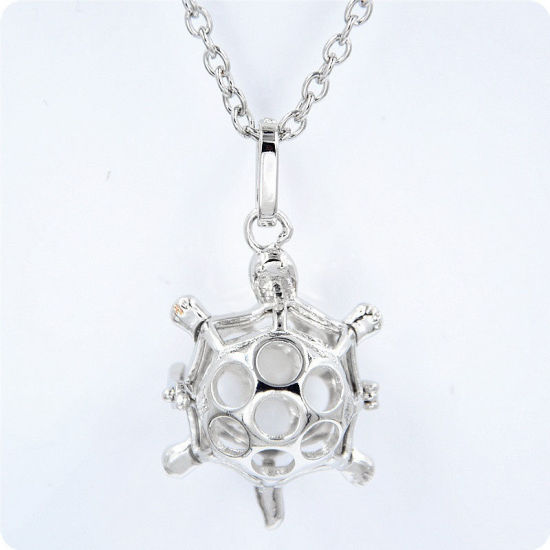 Picture of Brass Pendants Mexican Angel Caller Bola Harmony Ball Wish Box Silver Tone Heart Hollow Can Open (Fit Bead Size: 16mm) 43mm(1 6/8") x 25mm(1"), 1 Piece