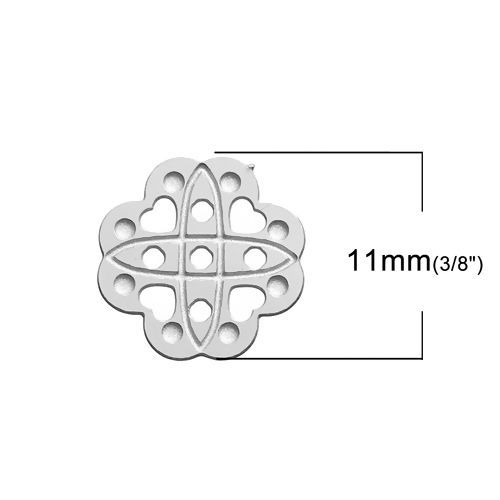 304ステンレス鋼 装飾パーツ 花 シルバートーン ケルトノット 透かし 11mm x 11mm、 20 個 の画像