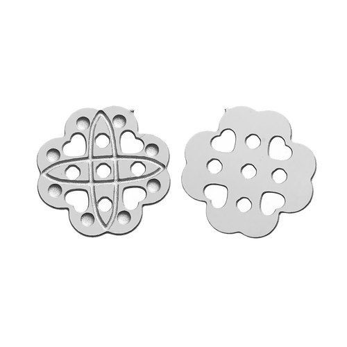 304ステンレス鋼 装飾パーツ 花 シルバートーン ケルトノット 透かし 11mm x 11mm、 20 個 の画像