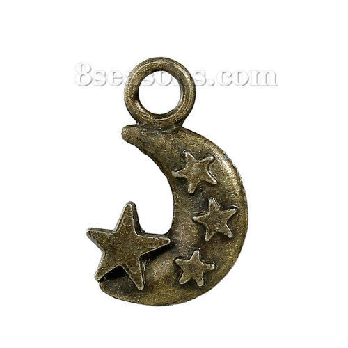 Picture of Zinc Based Alloy Charms Half Moon Antique Bronze Star 19mm( 6/8") x 13mm( 4/8"), 20 PCs