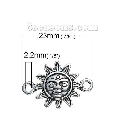 Image de Connecteurs de Bijoux au Style Bohème Chic en Alliage de Zinc Soleil Argent Vieilli 23mm x 16mm, 10 Pcs