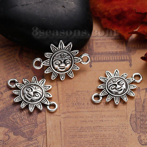 Image de Connecteurs de Bijoux au Style Bohème Chic en Alliage de Zinc Soleil Argent Vieilli 23mm x 16mm, 10 Pcs