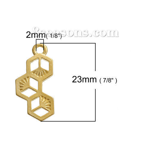 Bild von Zinklegierung Charms Bienenwabe Vergoldet Hohl 23mm x 11mm, 20 Stücke