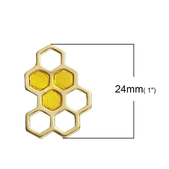 Image de Connecteurs de Bijoux en Alliage de Zinc Alvéole d'Abeille Jaune Doré Email 24mm x 17mm, 10 Pcs